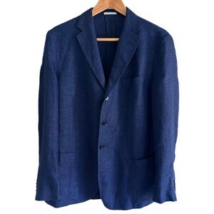 Gemelli Linen Sport Coat Blazer Blue 54L Made In Italy 3 Button Quiet Luxury